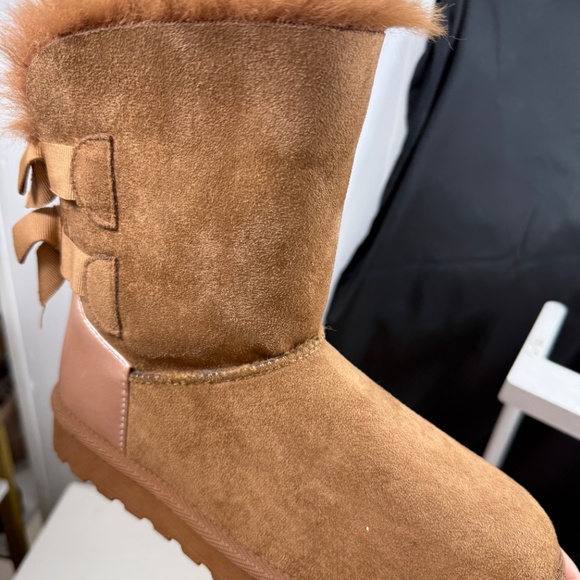 Women BOOTS WITH BOW fur line  2060 Tan - Picture 4 of 5